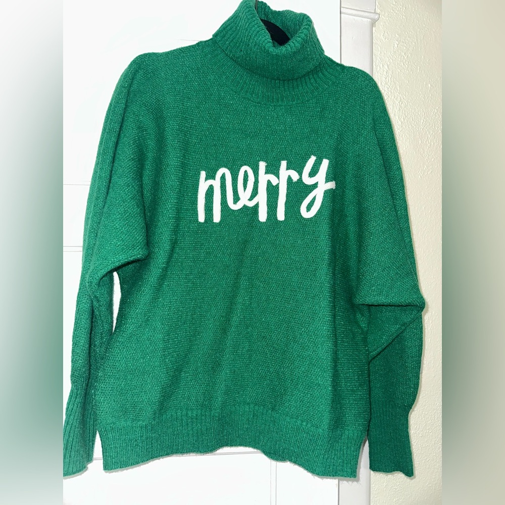 Gilli Green Cowl Neck Sweater with Festive Flair